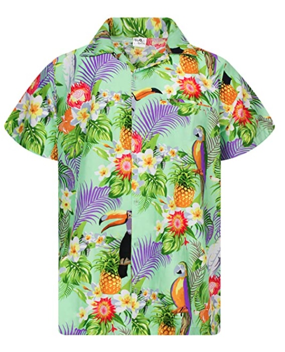 King Kameha Parrots Toucans Pineapples Short Sleeve Shirt
